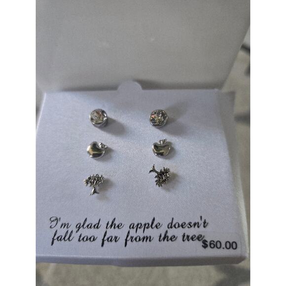 Khols Silver Swarovski Earrring Set Apple Tree Studs New - Picture 3 of 4